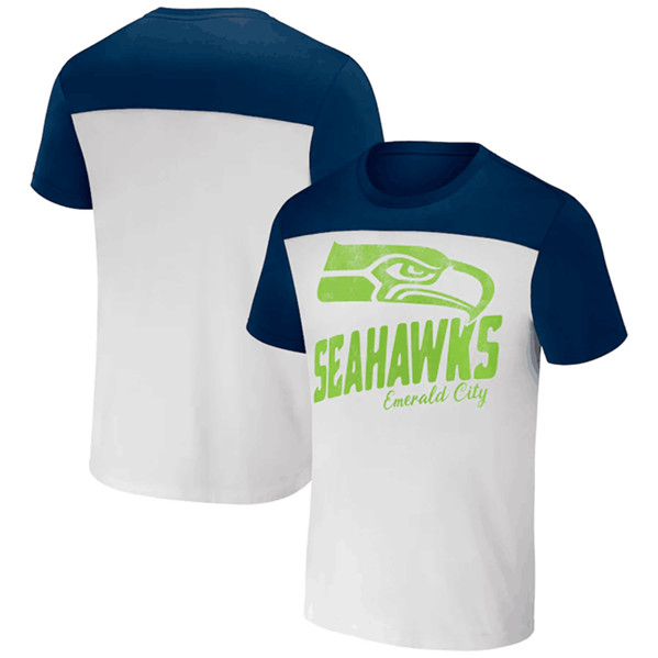Men's Seattle Seahawks Cream/Navy x Darius Rucker Collection Colorblocked T-Shirt